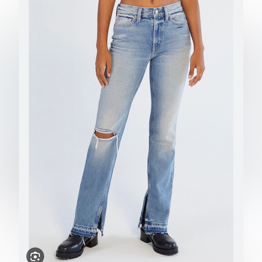BDG Mid-Rise Bootcut Denim Jean distressed light wash.